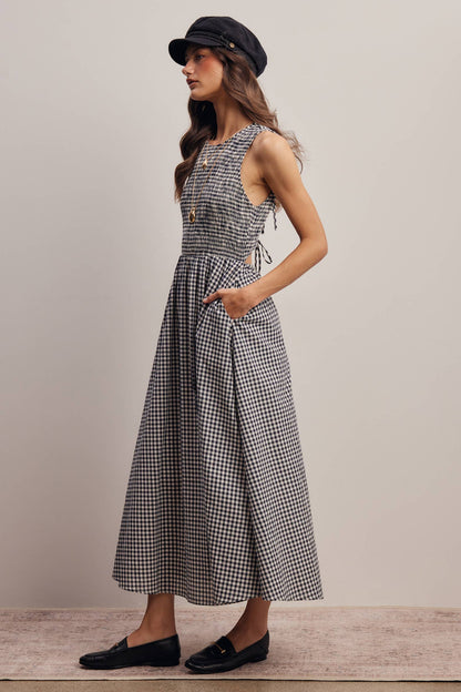 Open-Back Gingham Maxi Dress
