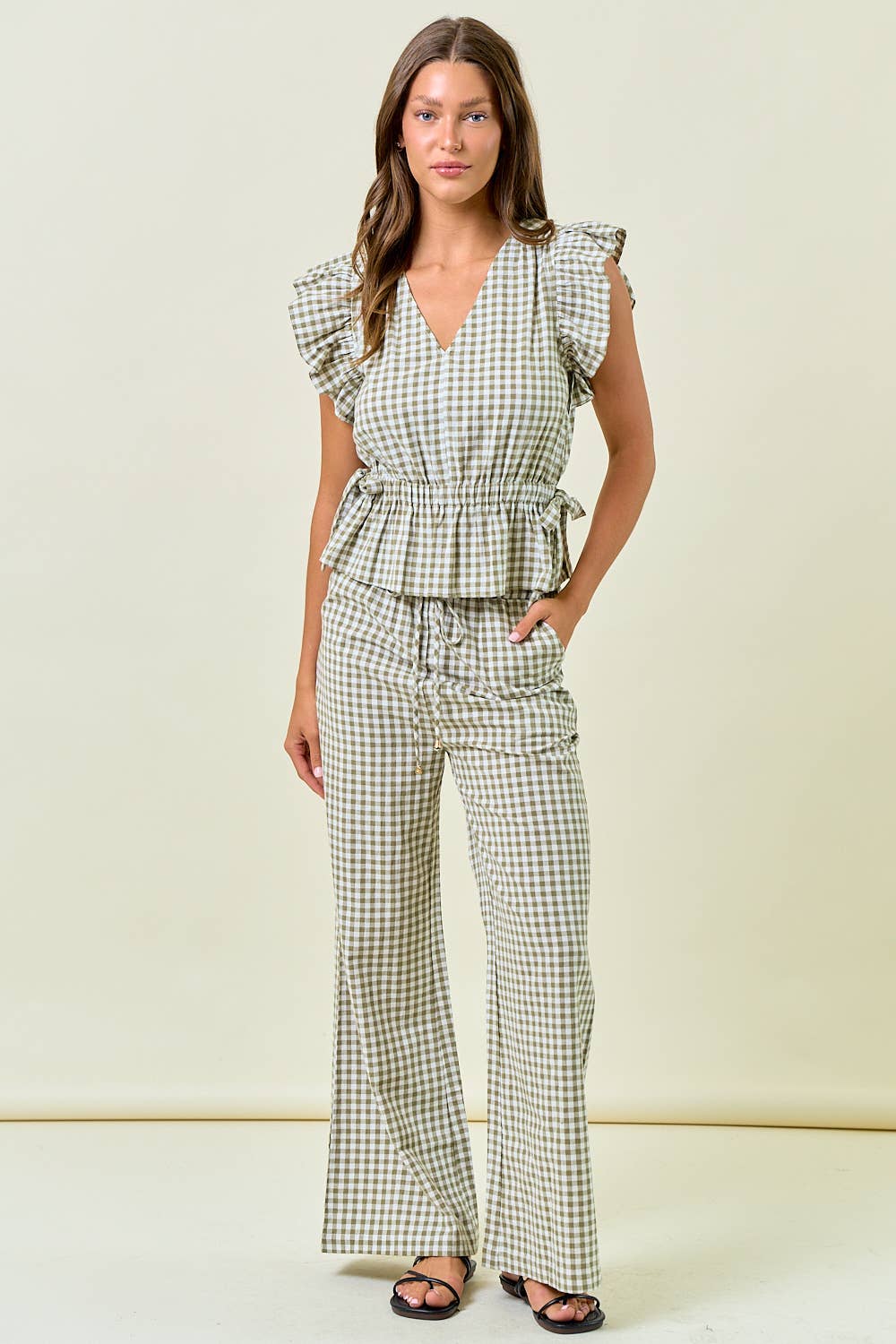 Gingham Wide Leg Pants