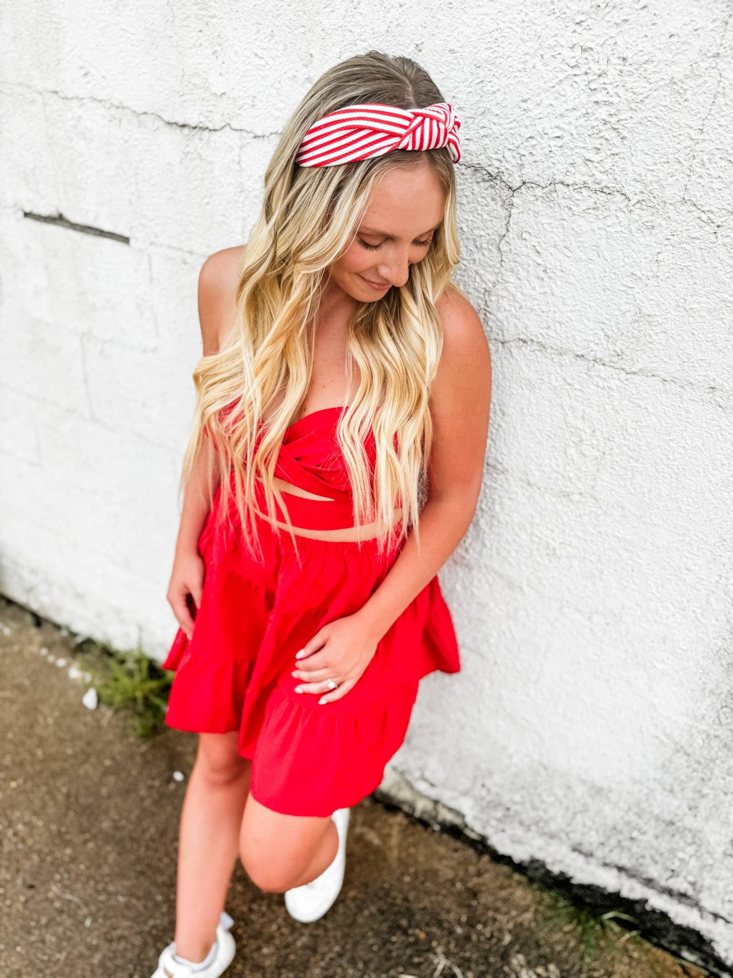 Red/ White Thick Striped Headband