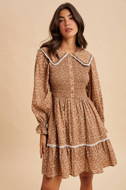 Smocked Collar Mini Dress