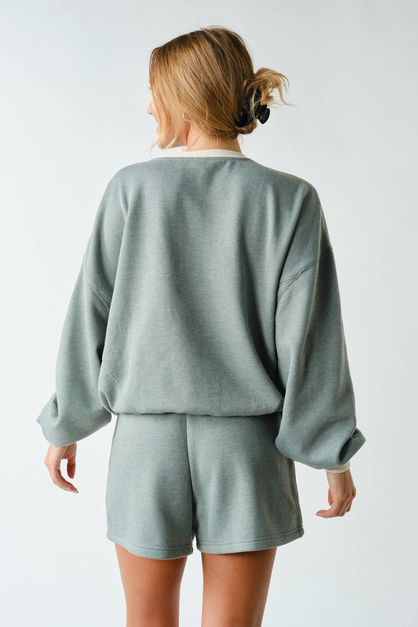 Cotton Fleece Contrast Crewneck Set