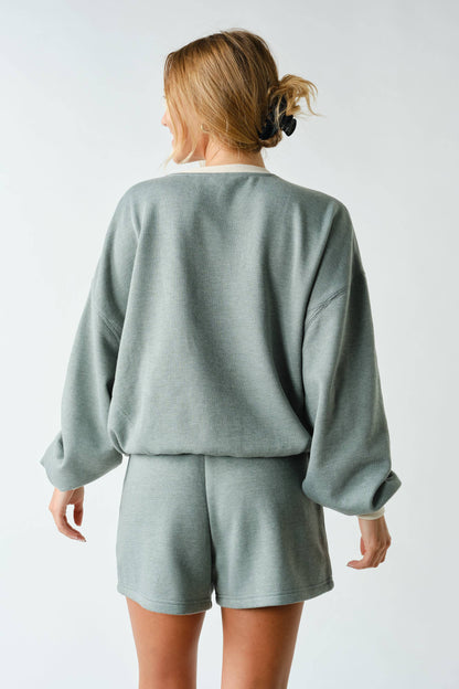 Cotton Fleece Contrast Crewneck Set