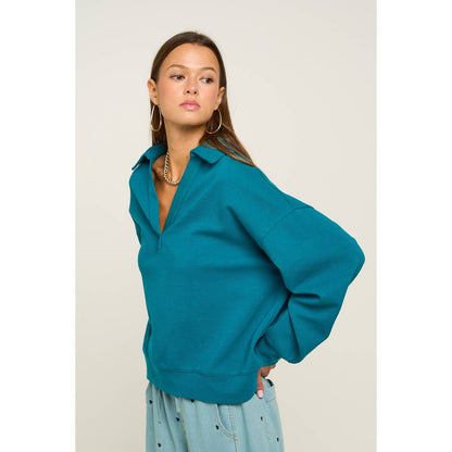 Collared V Neckline Pullover