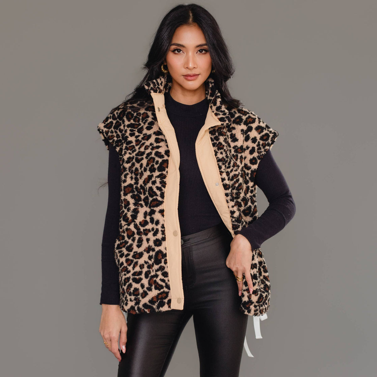 Tan & Brown Leopard Fleece Vest