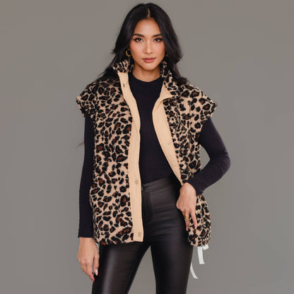 Tan & Brown Leopard Fleece Vest