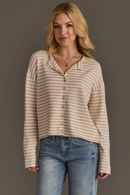 Beige & Off White Striped Cardi