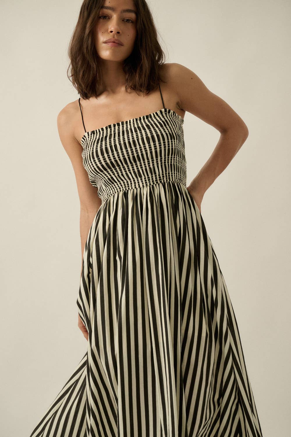 Striped Smocked Midi Dress