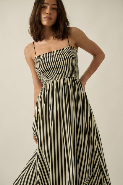 Striped Smocked Midi Dress