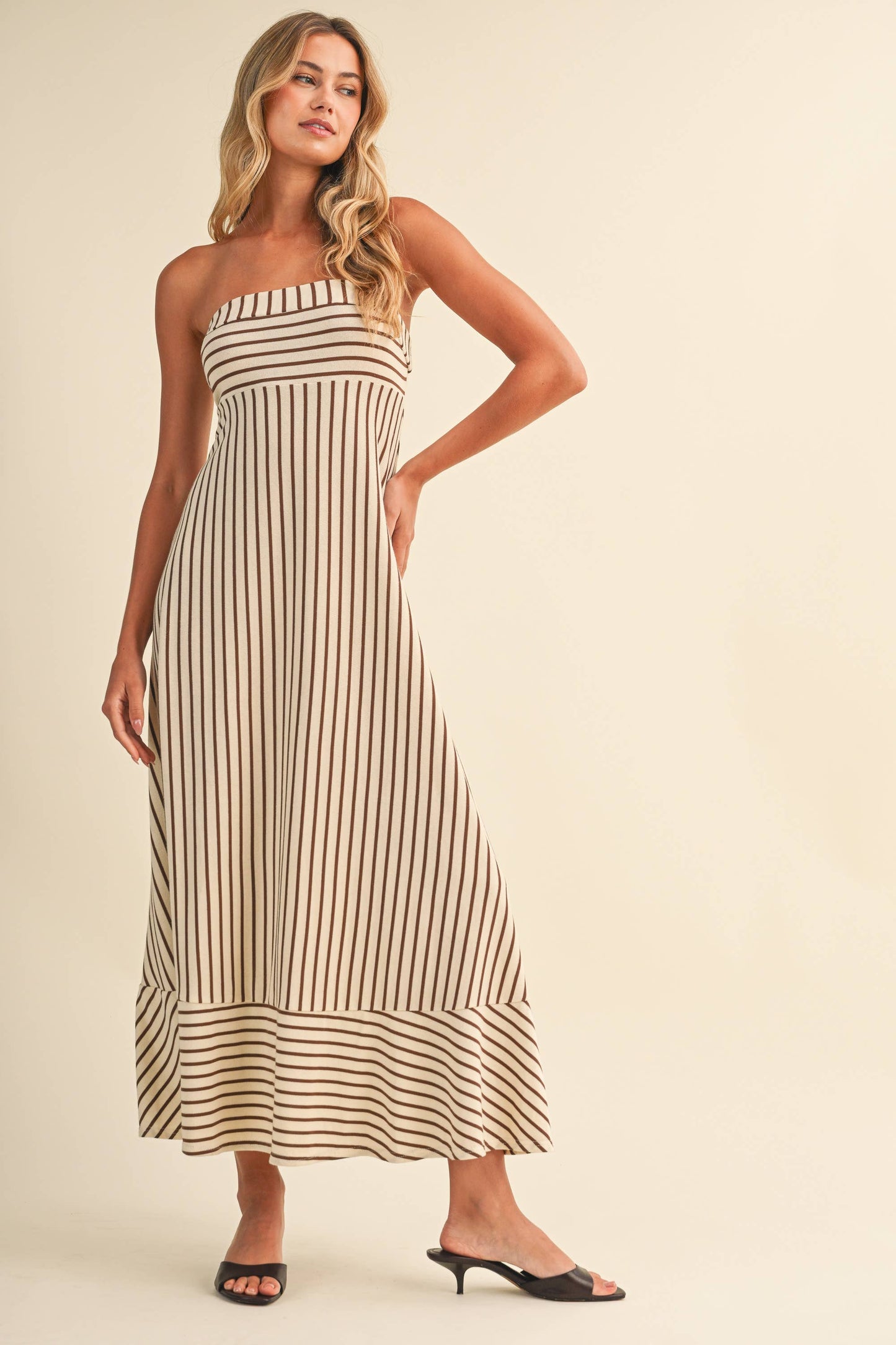 Striped Strapless Maxi Dress