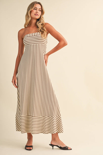 Striped Strapless Maxi Dress