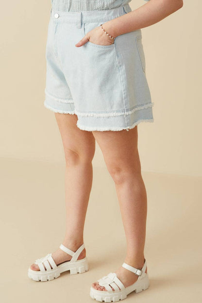 Fray Detail Hem Denim Shorts