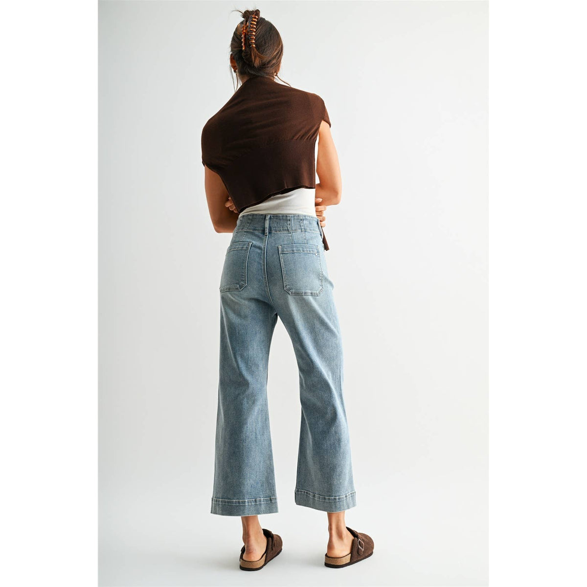 High Rise Wide Leg Patch Pocket