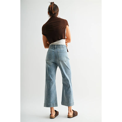 High Rise Wide Leg Patch Pocket