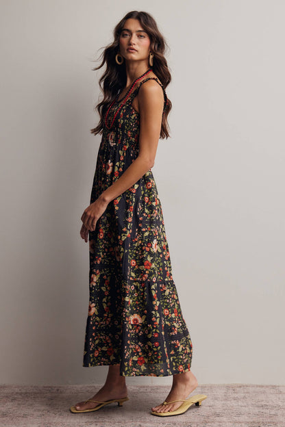 Floral Smocked Tiered Midi Dress