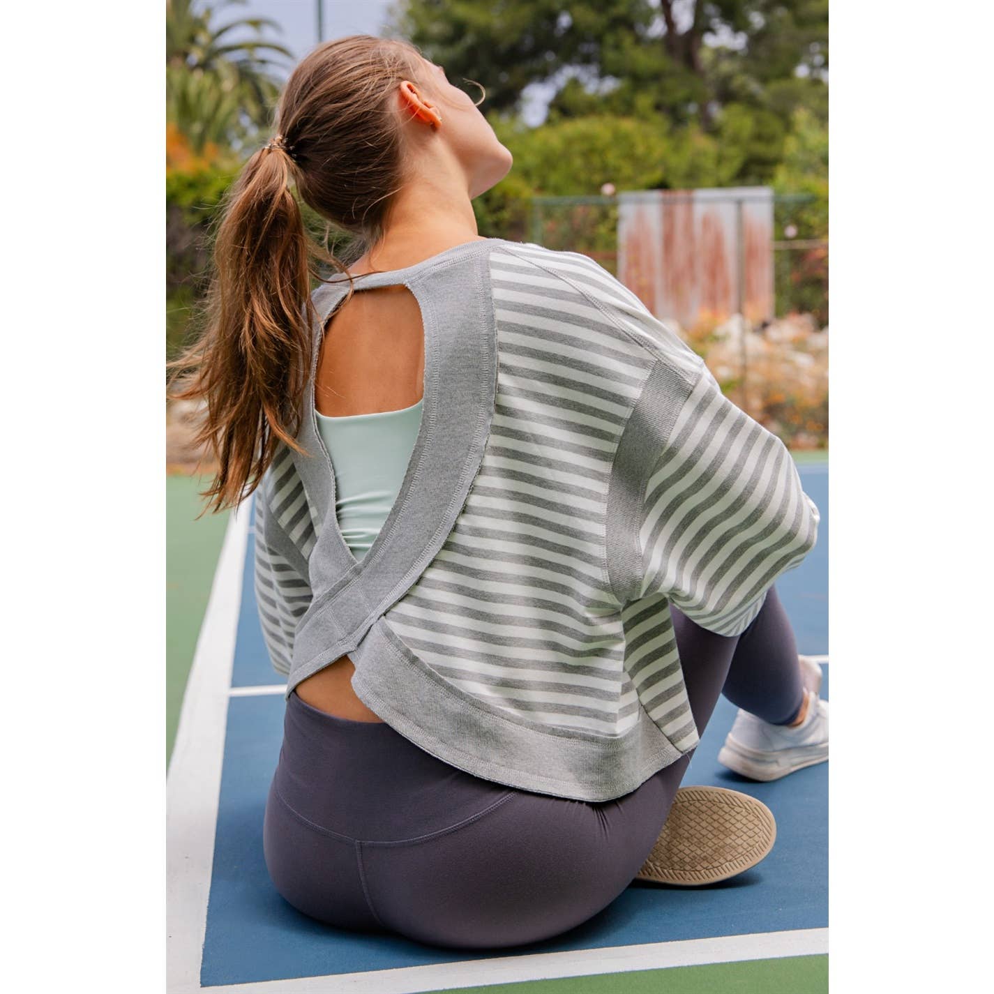 Striped Open Back Long Sleeve