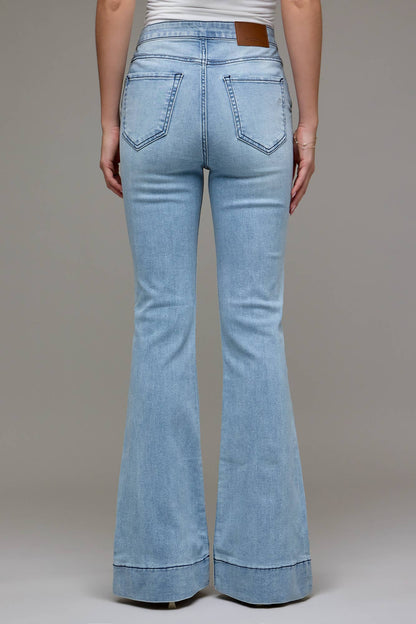 Light Wash High Rise Extended Waistband 33" Inseam Flare