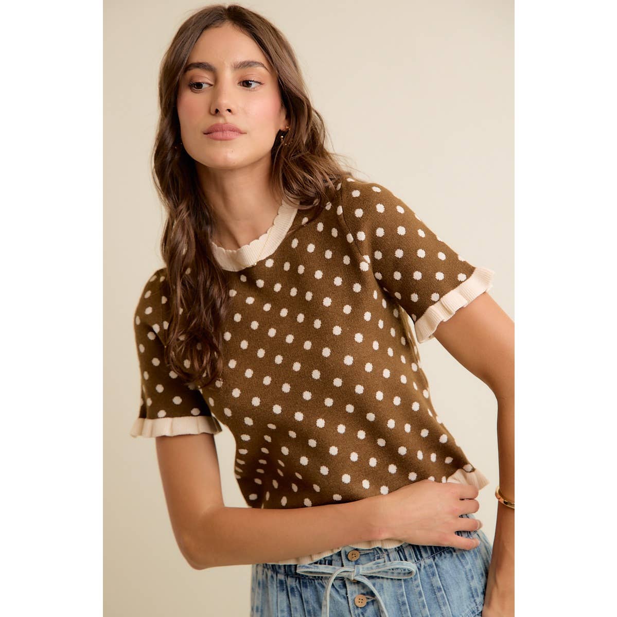 Polka Dot Ruffle Top