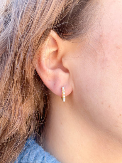 Dainty Pearl Studded Gold Huggies Earring