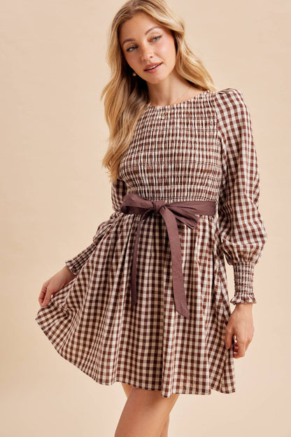 Smocked Tie Waist Mini Dress