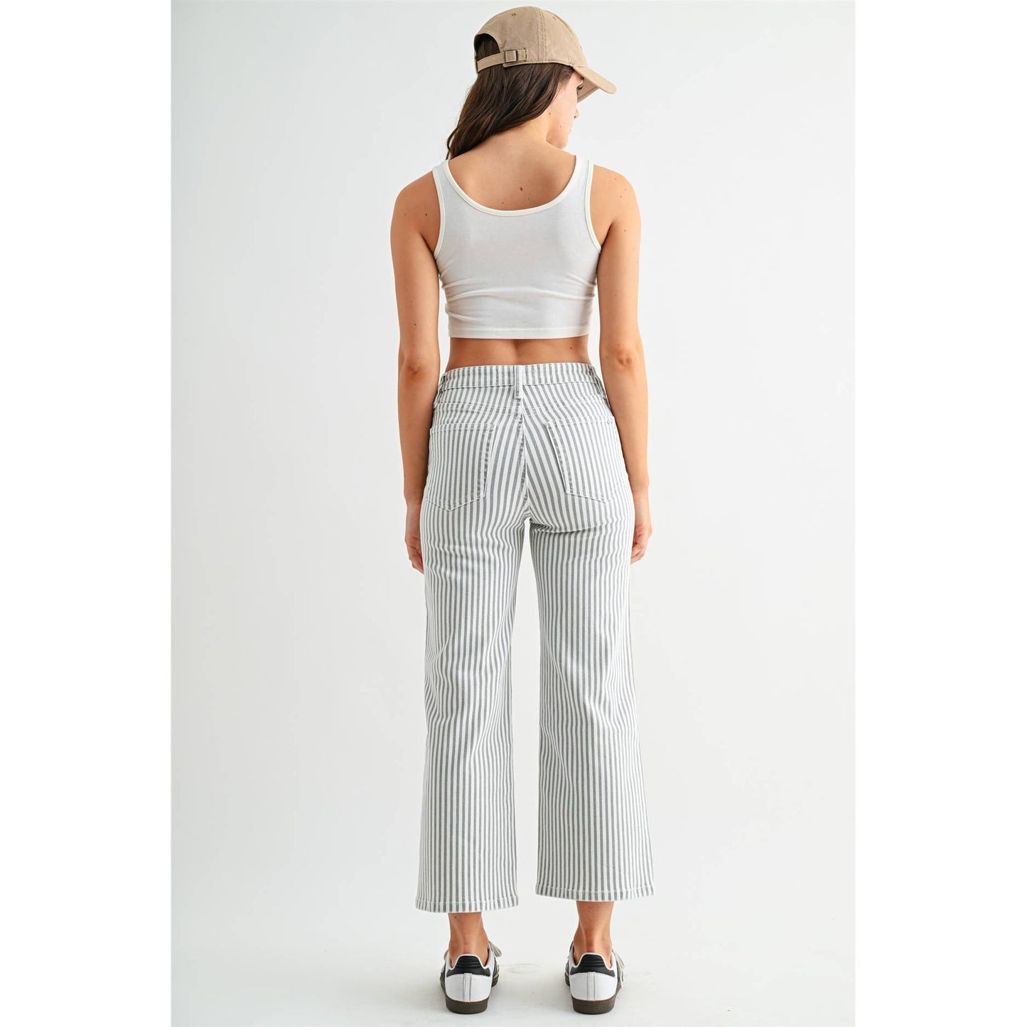 High Rise Wide Leg Crop Stripe