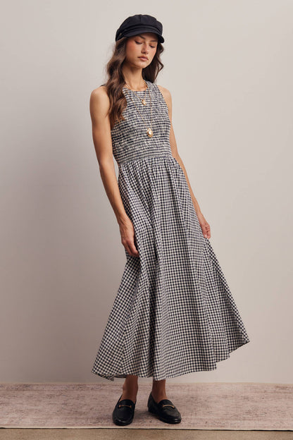 Open-Back Gingham Maxi Dress