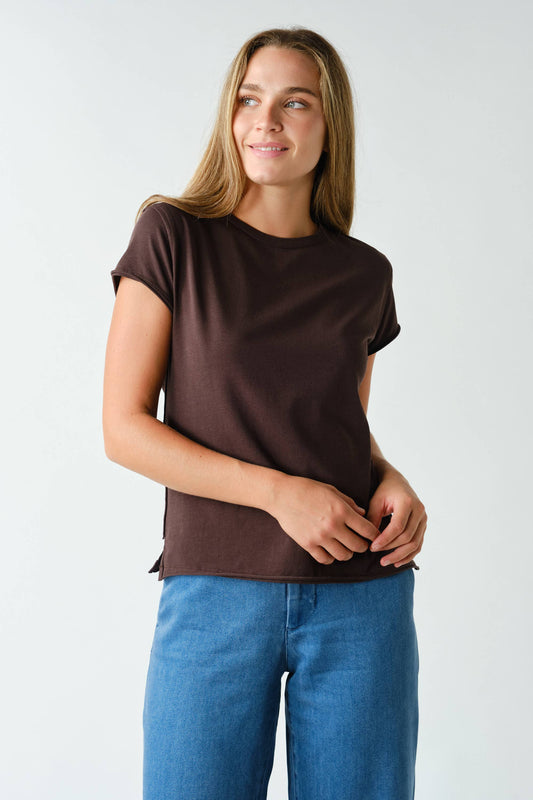 Raw-Edge Cap Sleeve Tee