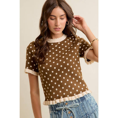 Polka Dot Ruffle Top