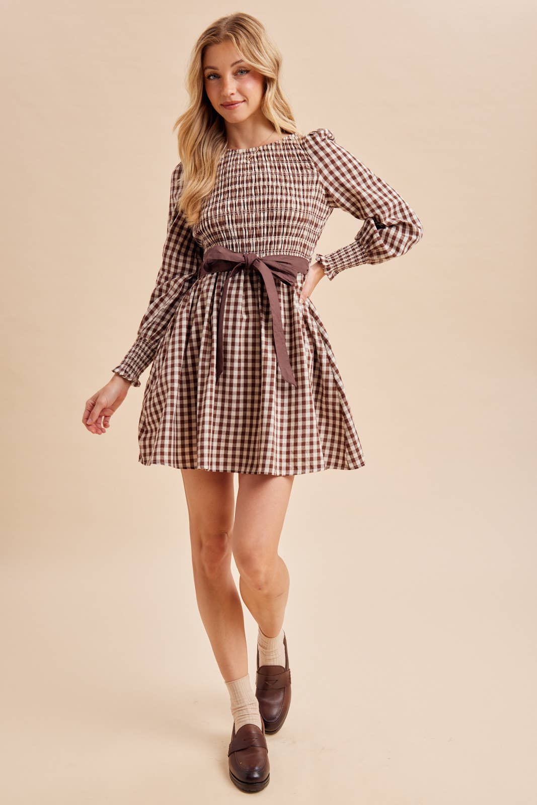 Smocked Tie Waist Mini Dress