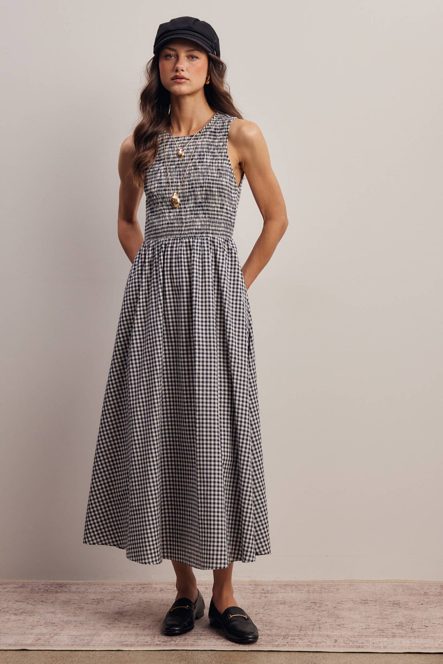 Open-Back Gingham Maxi Dress