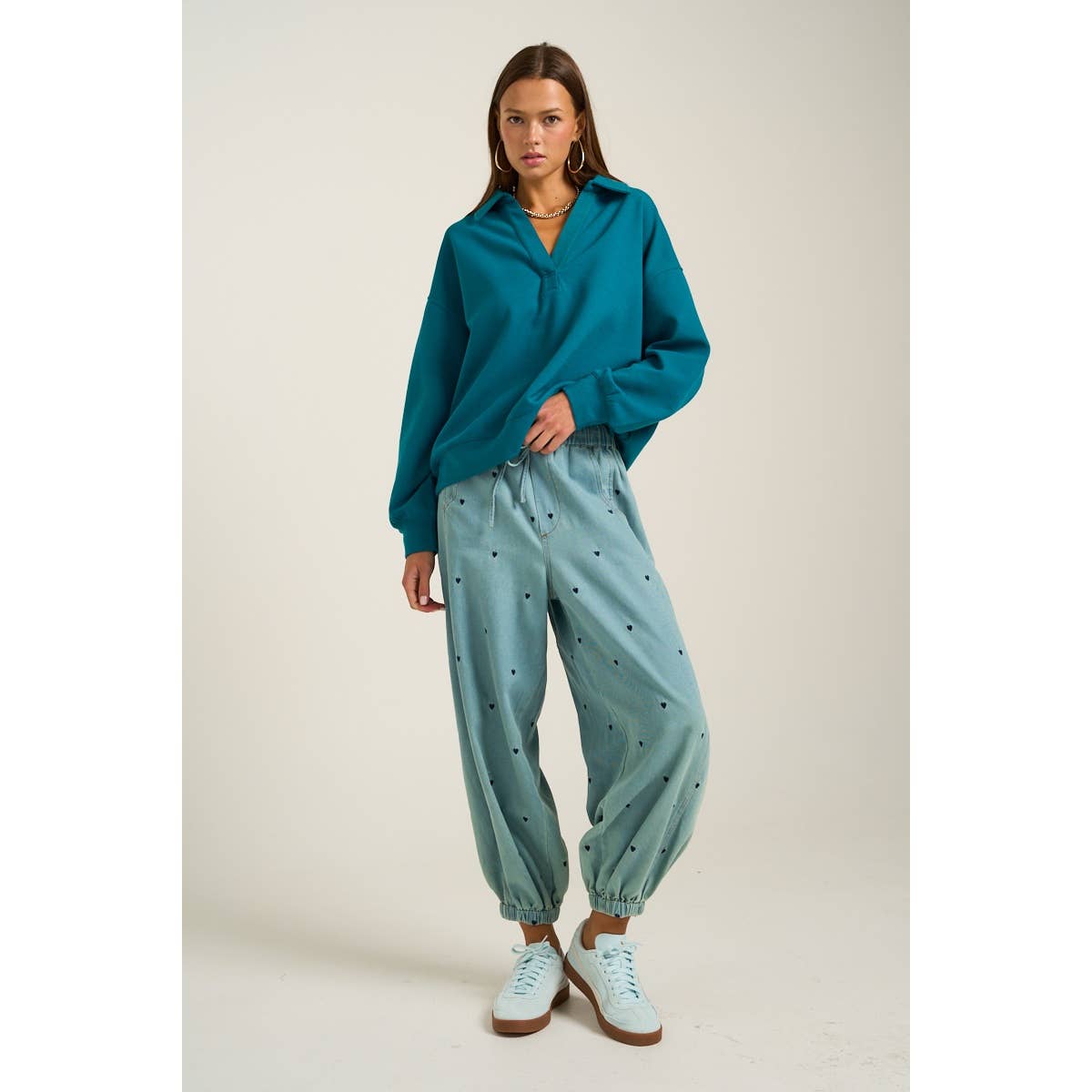 Collared V Neckline Pullover