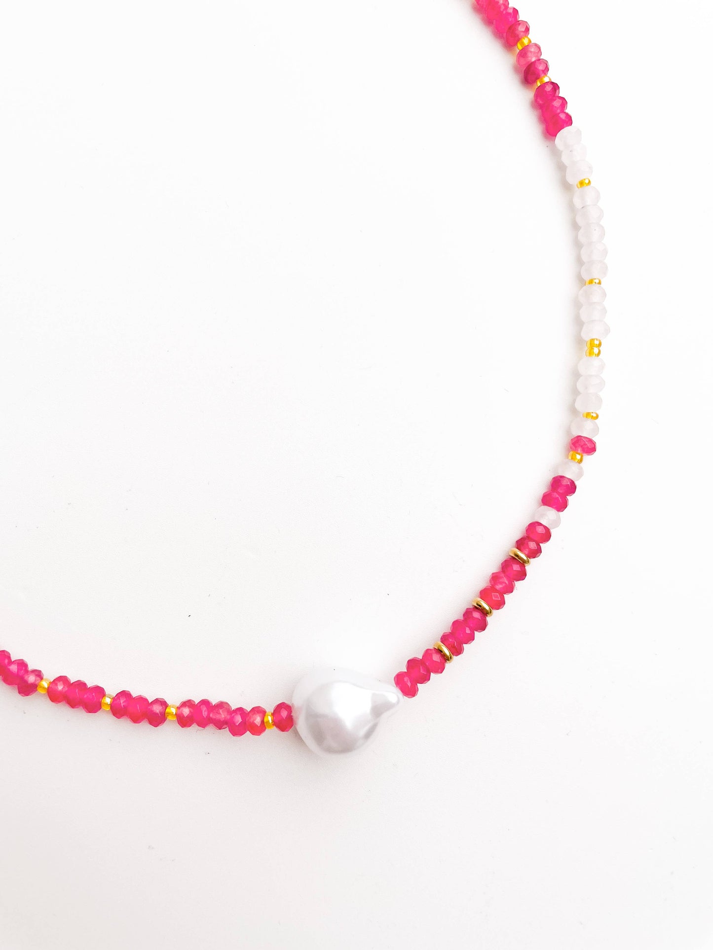 Pink Pop & Pearl Gemstone Beaded Necklace