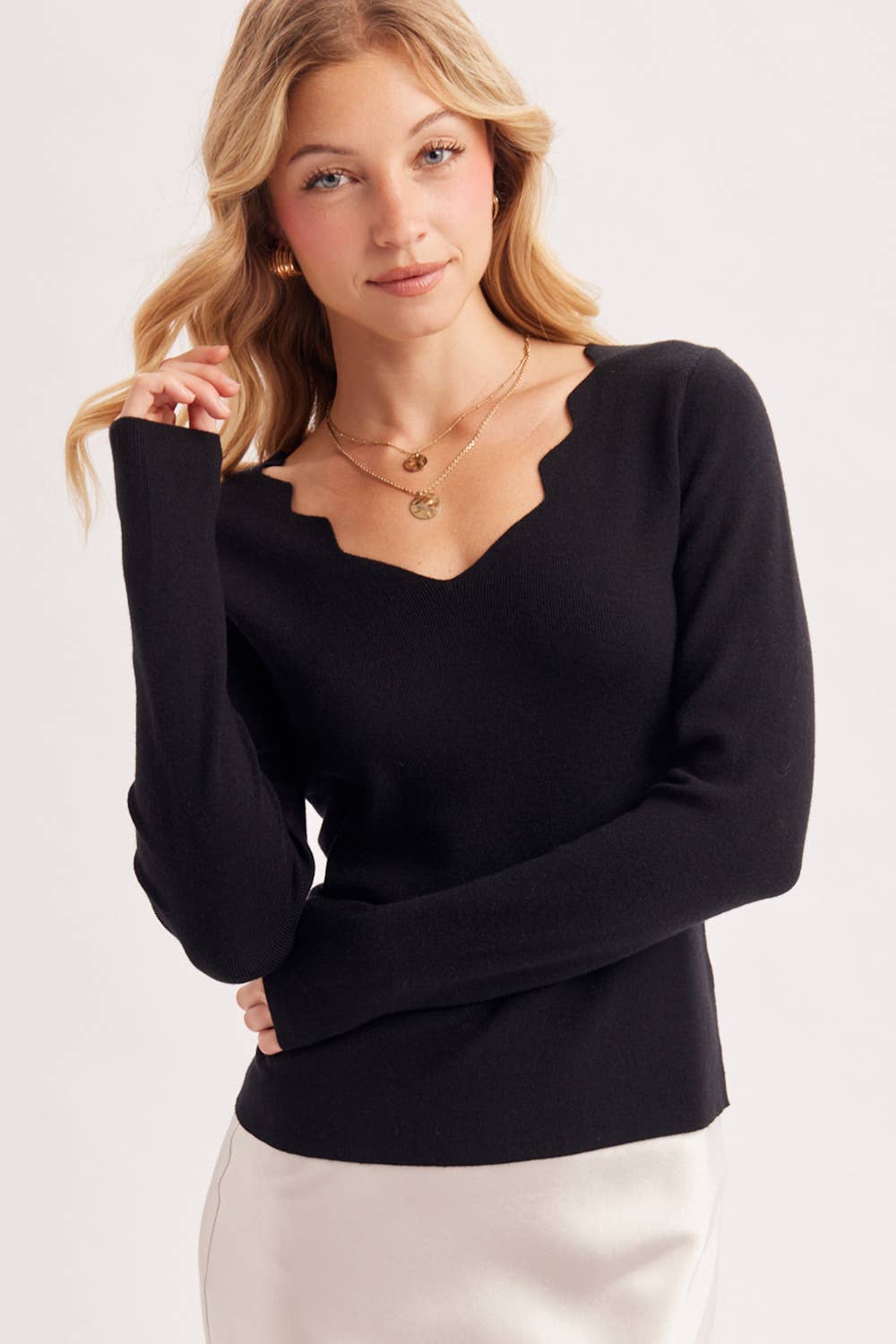 Scallop Neck Knit Top