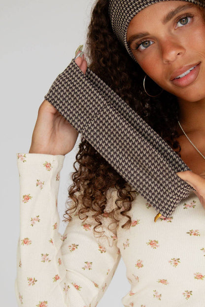 Brown Houndstooth Stretchy Headband