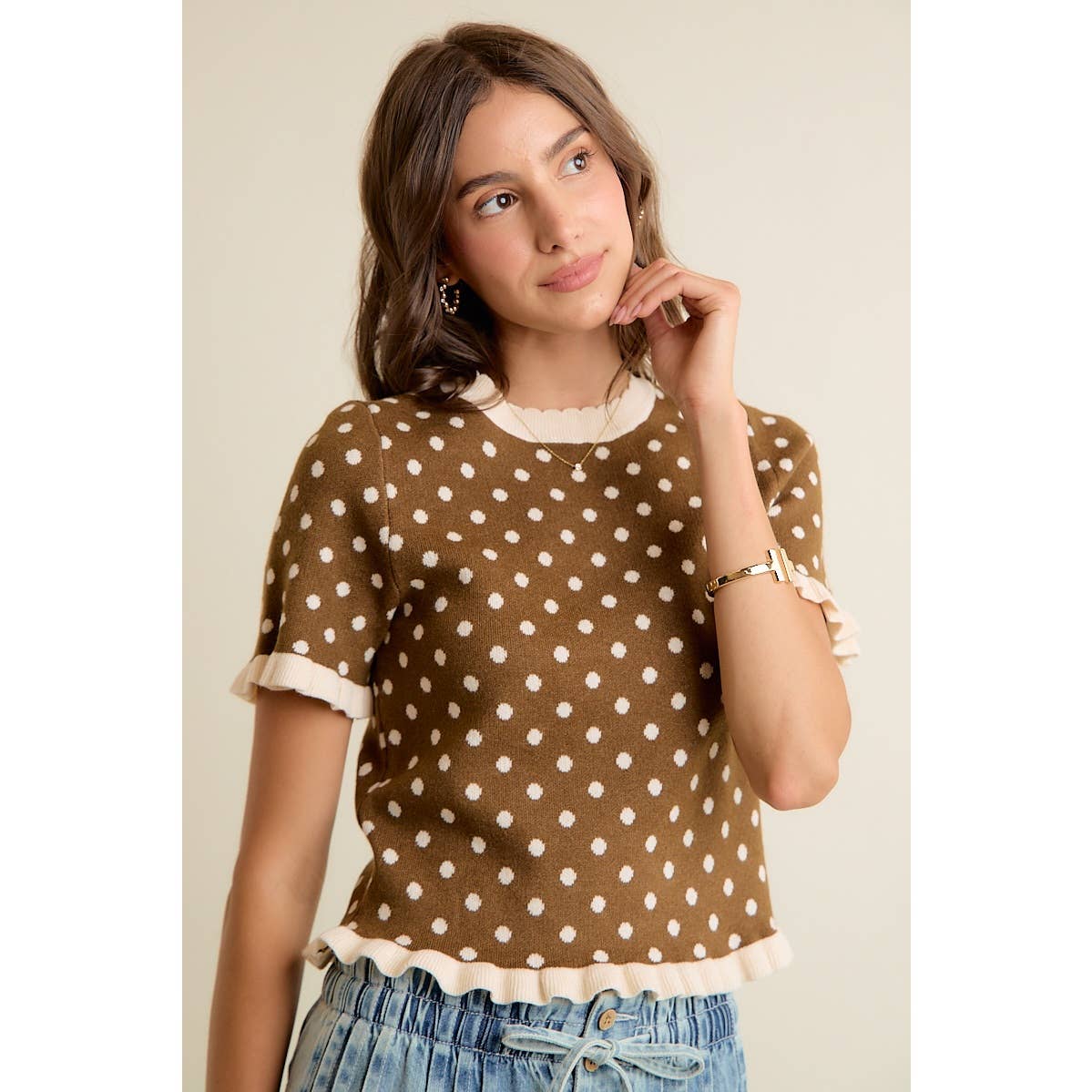 Polka Dot Ruffle Top