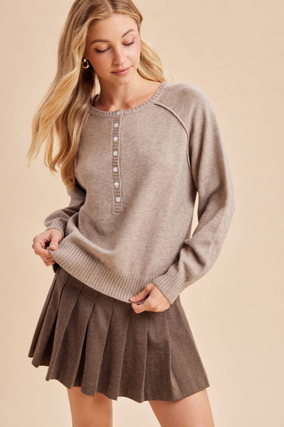 Raglan Henley Knit Sweater