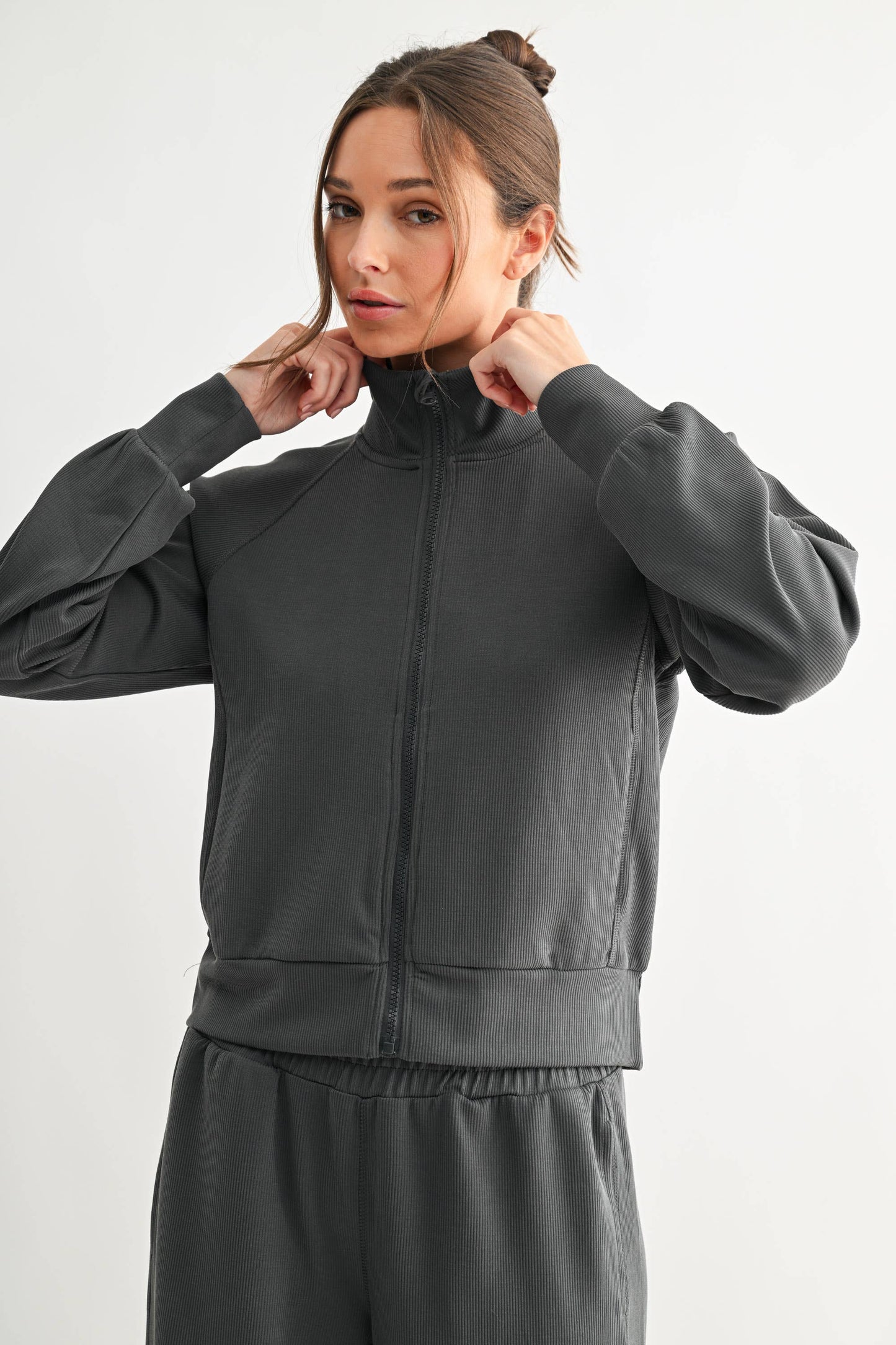 Luxe Sand Wash Rib Zip Jacket