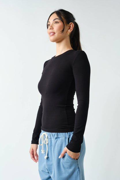 Essential Long-Sleeved Micro-Ribbed Athleisure Top