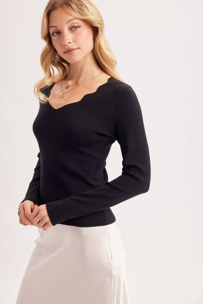 Scallop Neck Knit Top