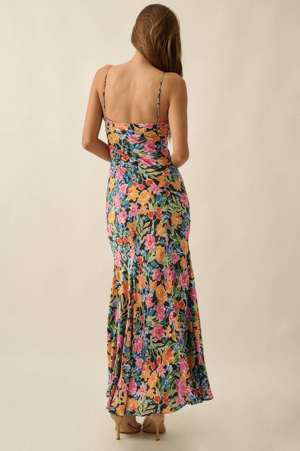 Floral Satin Fitted Maxi Slip Dress