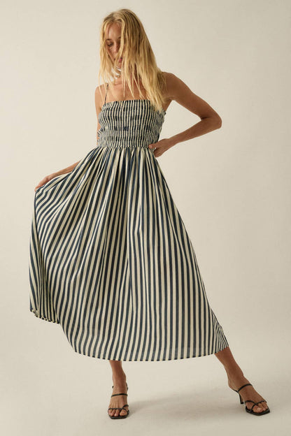 Striped Smocked Midi Dress