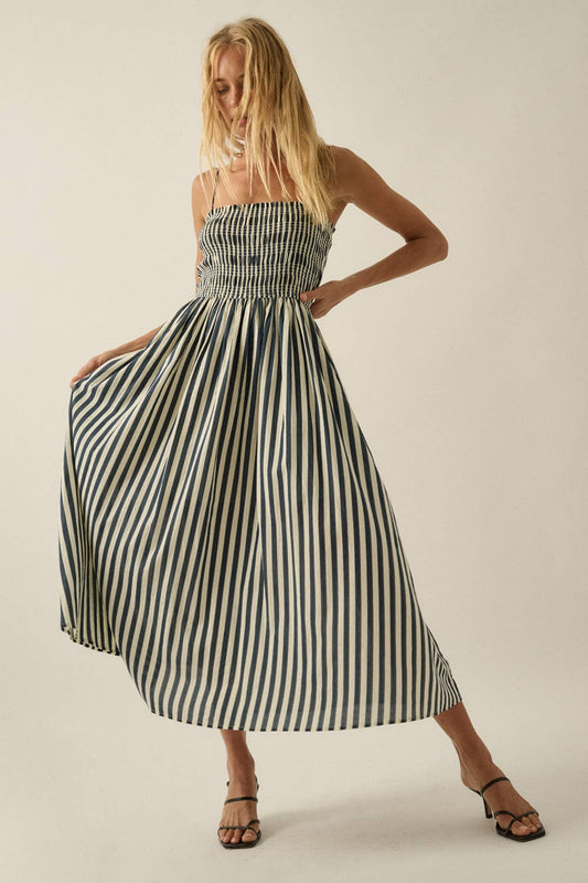 Striped Smocked Midi Dress