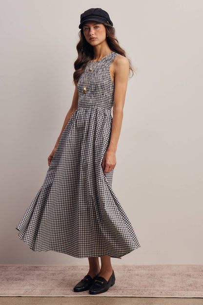 Open-Back Gingham Maxi Dress
