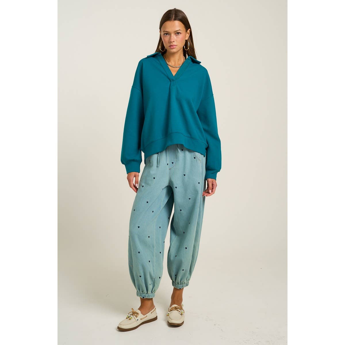 Collared V Neckline Pullover