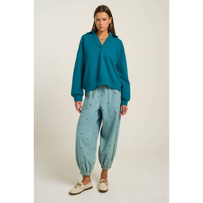 Collared V Neckline Pullover