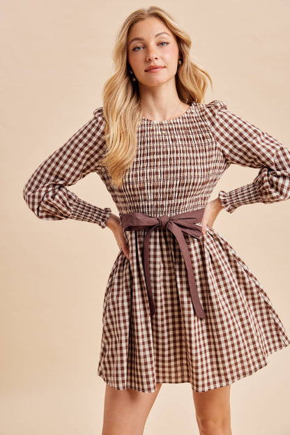 Smocked Tie Waist Mini Dress