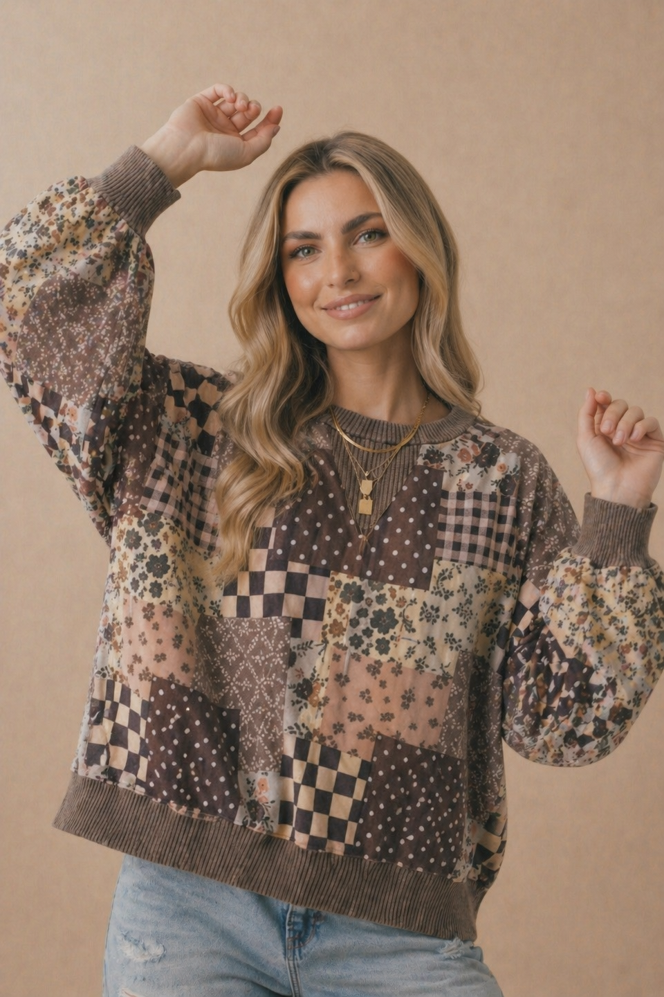 Patchwork Oversized Pullover Top