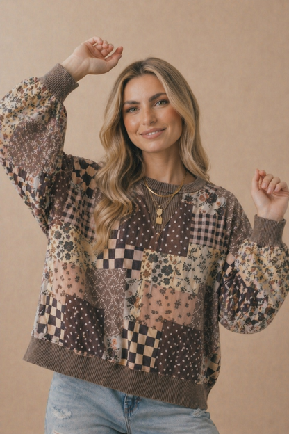 Patchwork Oversized Pullover Top