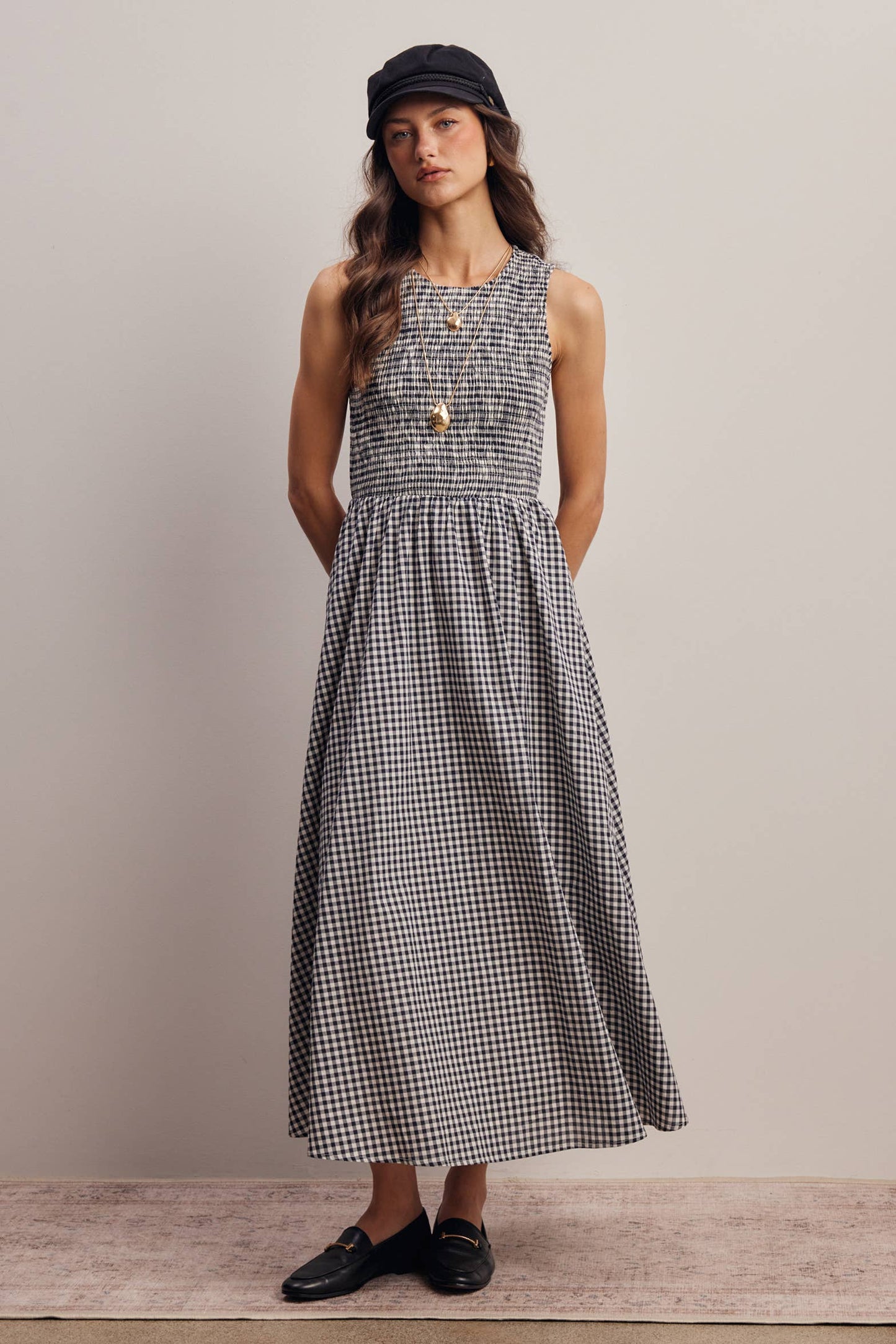 Open-Back Gingham Maxi Dress