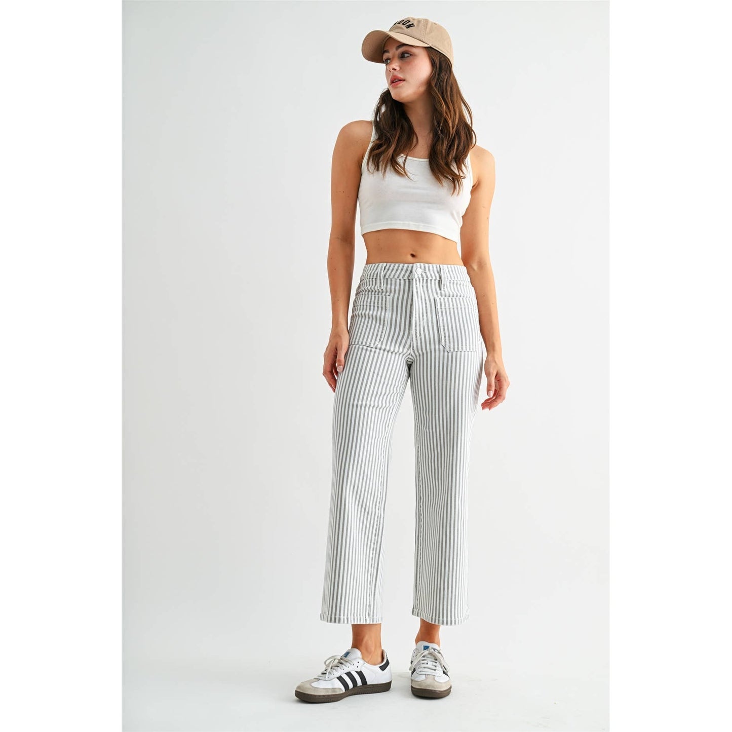 High Rise Wide Leg Crop Stripe
