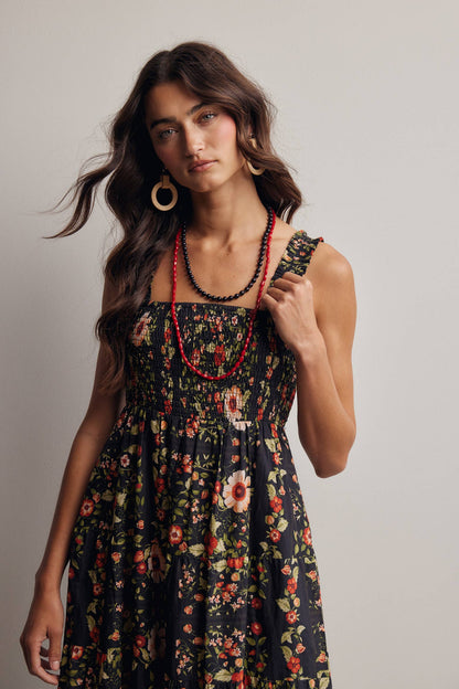 Floral Smocked Tiered Midi Dress
